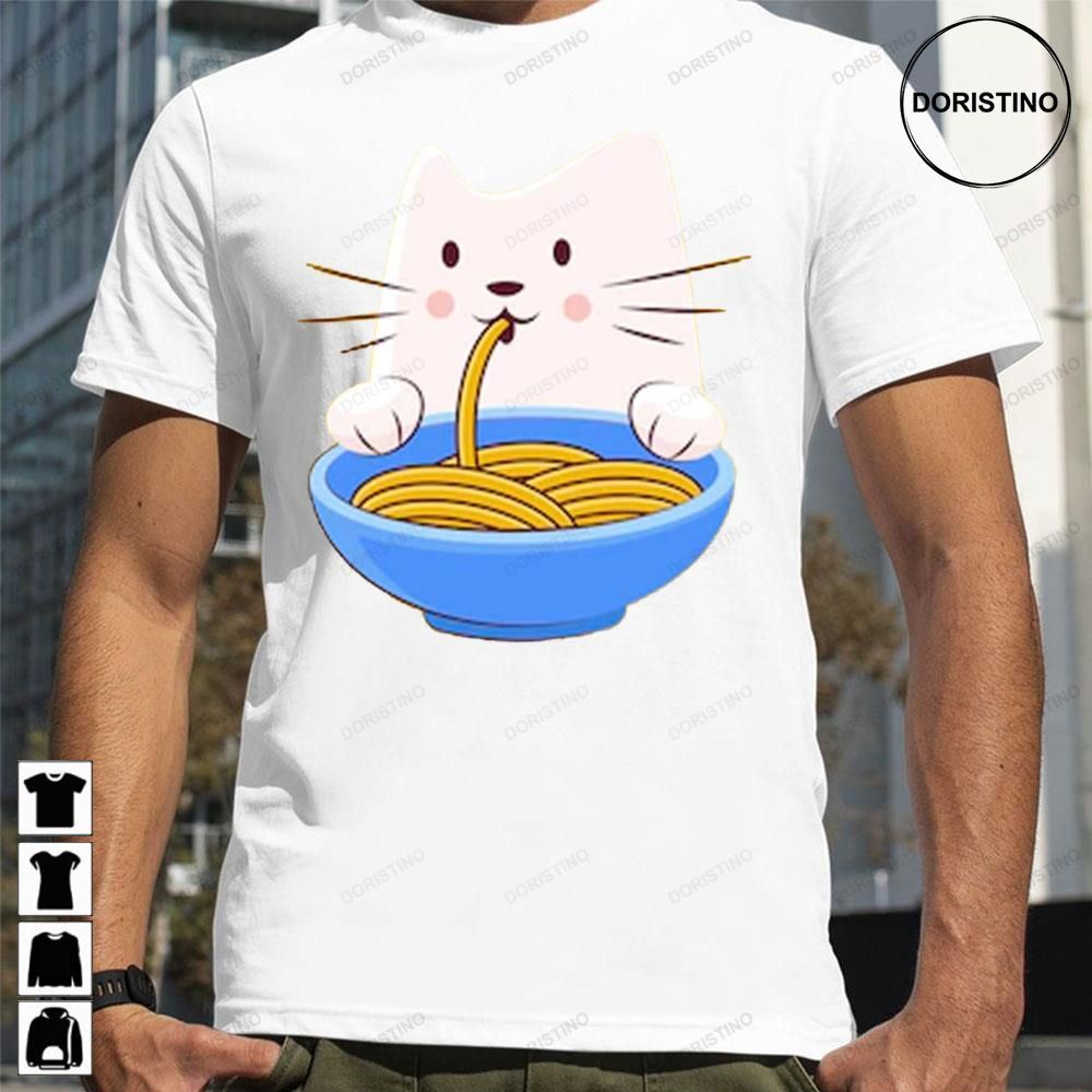 Cute Cat Eating Ramen Eating Spaghetti Limited Edition T-shirts